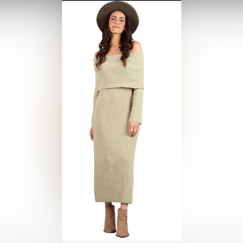 Luca Couture REESE OFF THE SHOULDER SWEATER DRESS-PISTACHIO - Medium‎